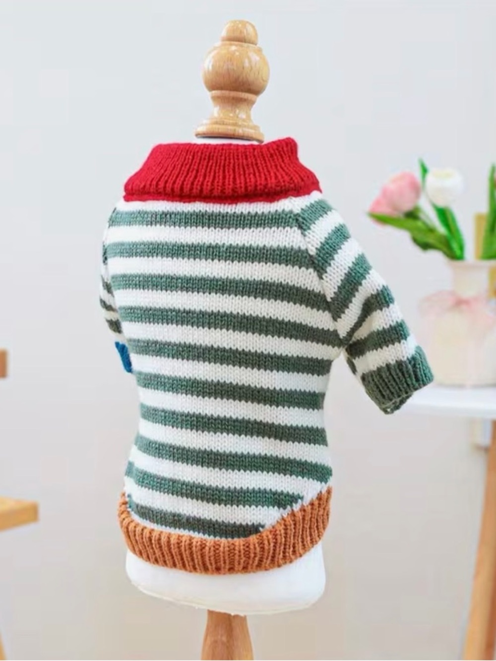 Striped Knit Cat or Dog Pet Sweater with Colorful Trim Sz M - Picture 7 of 9